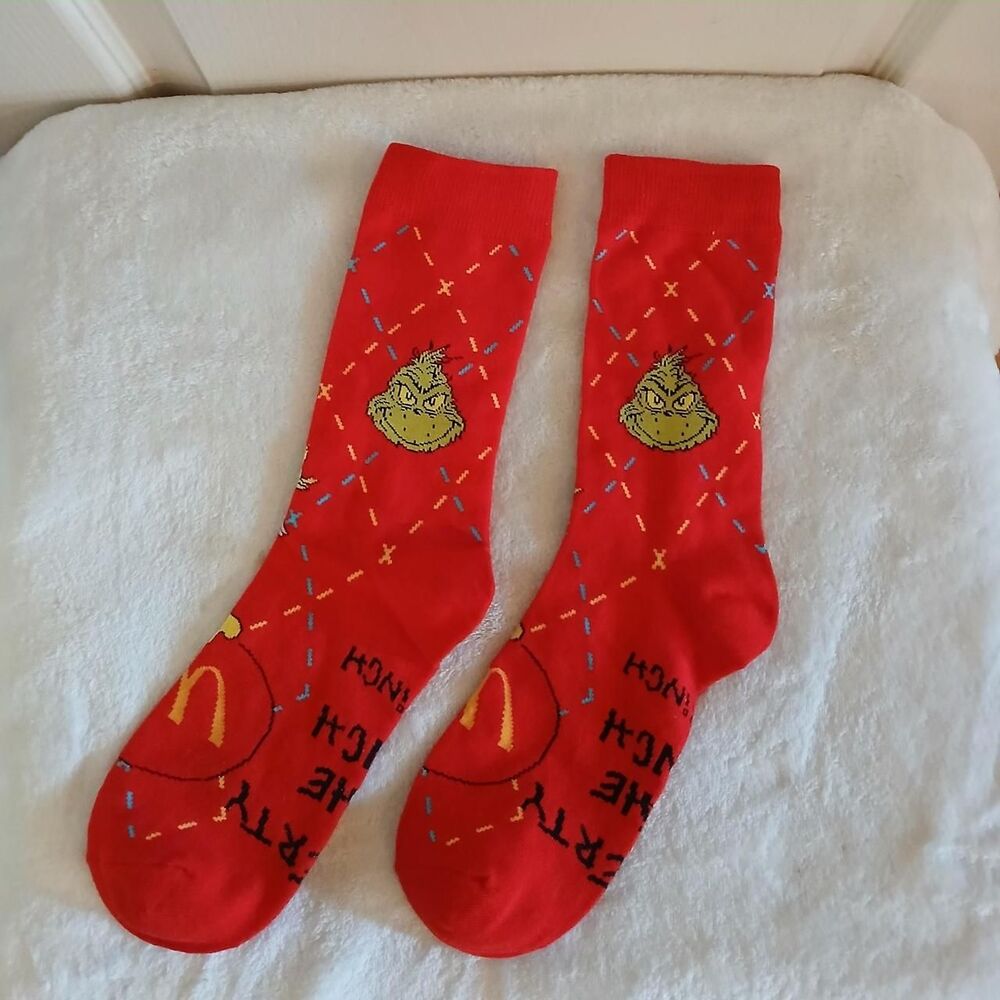 McDonald's 2025 Adult Happy Meal Red Grinch Socks New No Bag Collectible
